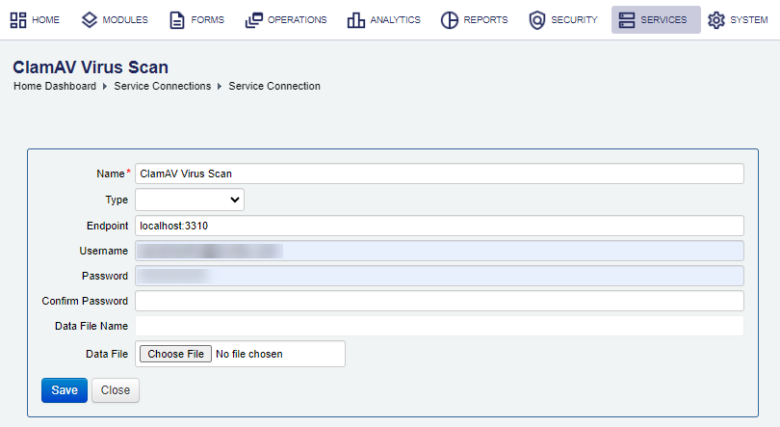 Manager configure clamav service connection